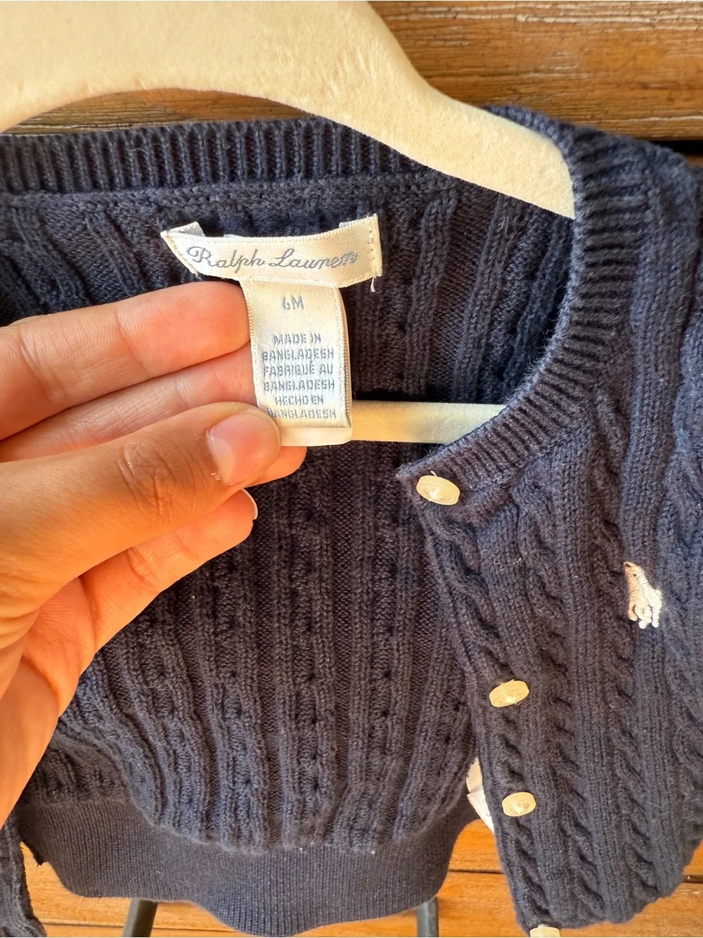 Ralph Lauren Navy Cable Knit Baby Cardigan Navy